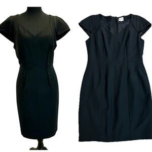 Reiss black cap sleeve V-neck midi sheath dress Sz 10 NWOT professional business